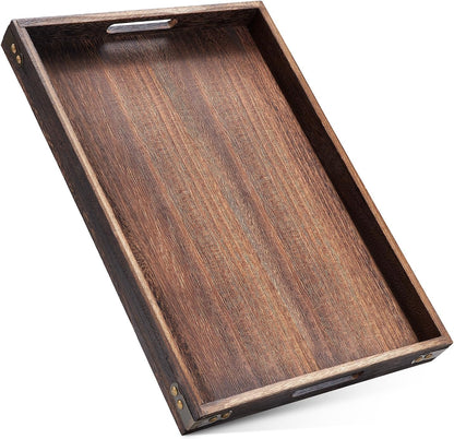 Yangbaga Serving Tray with Handles,13"*13"Wood Decorative Tray for Living Room,Modern Coffee Table Tray,Square Large Serving Platters for Home Decor,Ottoman,Bed,Kitchen,Bathroom, Breakfast,Bar