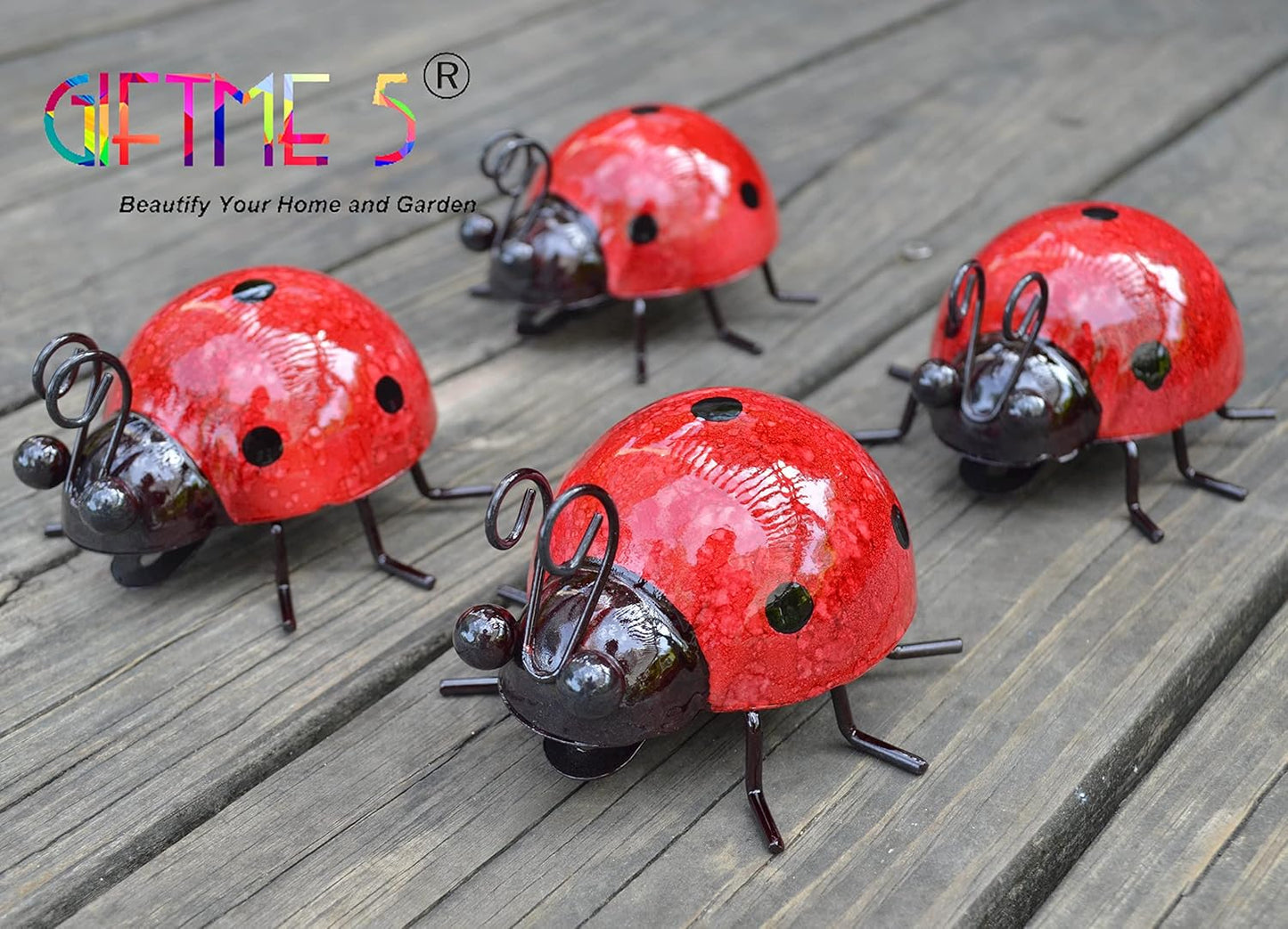 Metal Garden Wall Art Decorative Set of 4 Cute Ladybugs Outdoor Wall Sculptures