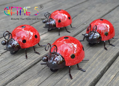 Metal Garden Wall Art Decorative Set of 4 Cute Ladybugs Outdoor Wall Sculptures
