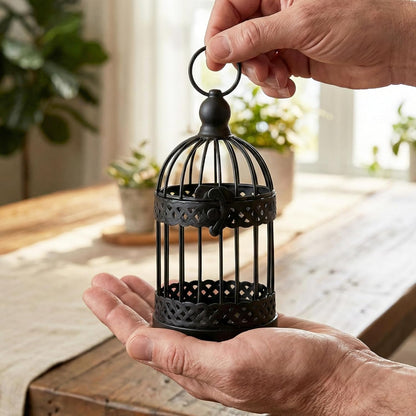 Vela Lanterns Bird Cage Decor Candle Holder Lantern Decorative Wedding Table Centerpiece Decorations, White, Small, Set of 4