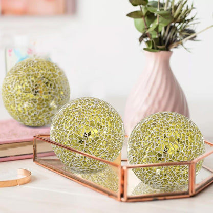 3Pcs Mosaic Glass Orbs Decorative Balls Set 8.5cm/3.35inch Blue Sphere Wedding Party Home Decor Table Centerpiece