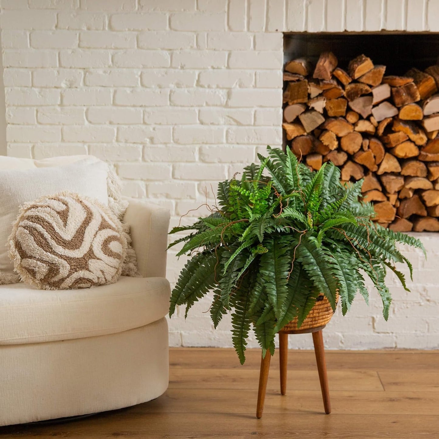 Nearly Natural 48in Artificial Boston Fern (Set of 2), Large Faux Greenery with 67 Lifelike Fronds for Indoor Wall, Shelf, and Home Office Decor