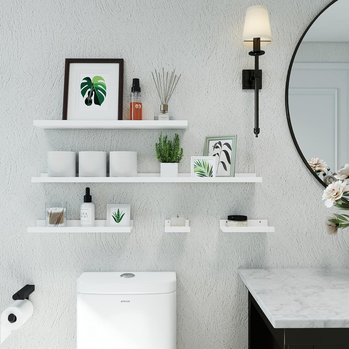 White Floating Shelves for Wall Decor, Wall Mounted Wood Storage Shelf for Bedroom, Living Room, Bathroom, Kitchen, Nursery, Display Picture Ledge Shelf with Lip Set of 2-14 Inches, White