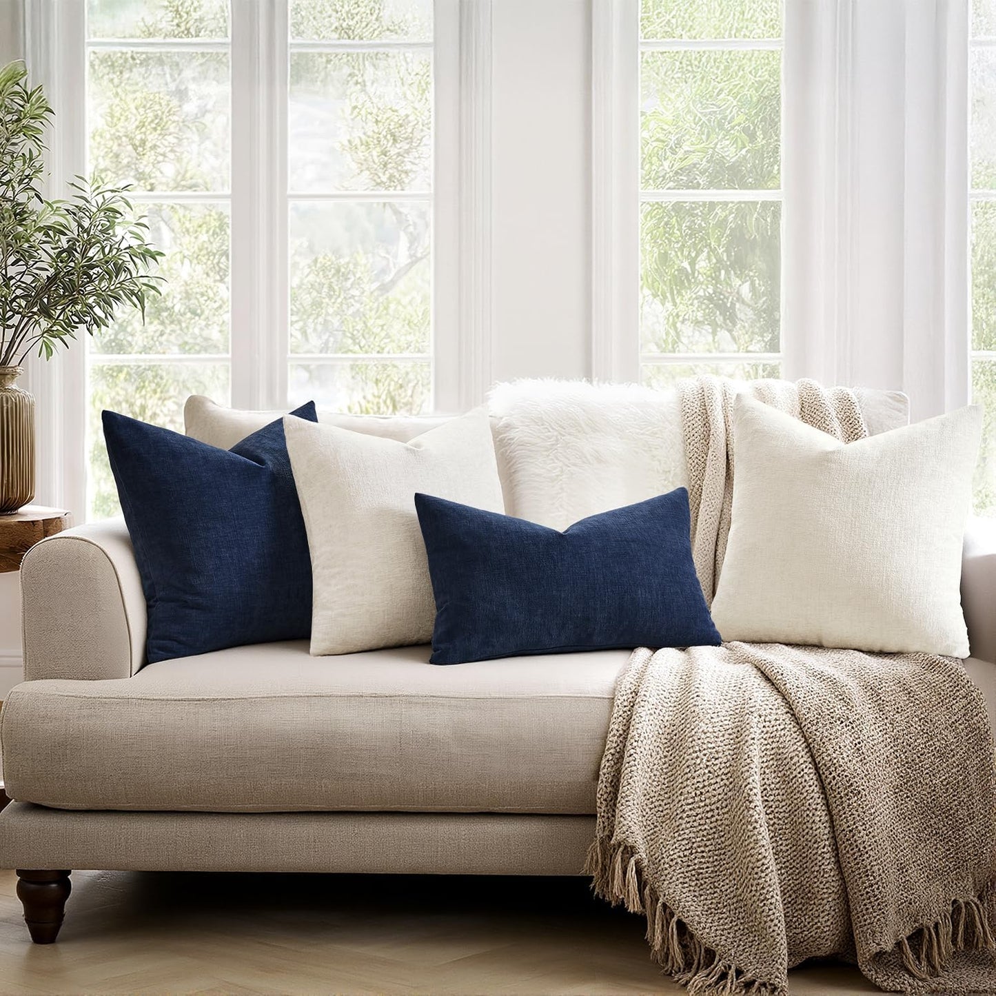 MIULEE Olive Green Couch Pillow Covers 18x18 Inch, Set of 2 Soft Chenille Decorative Square Throw Pillow Covers Farmhouse for Sofa Living Room Bed