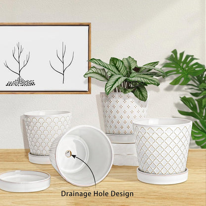 EFISPSS Flower Planter –5 inch Ceramic Plant Pots with Drainage Hole and Ceramic Tray - Gardening Home Desktop Office Windowsill Decoration Gift Set of 4 - Plants NOT Included