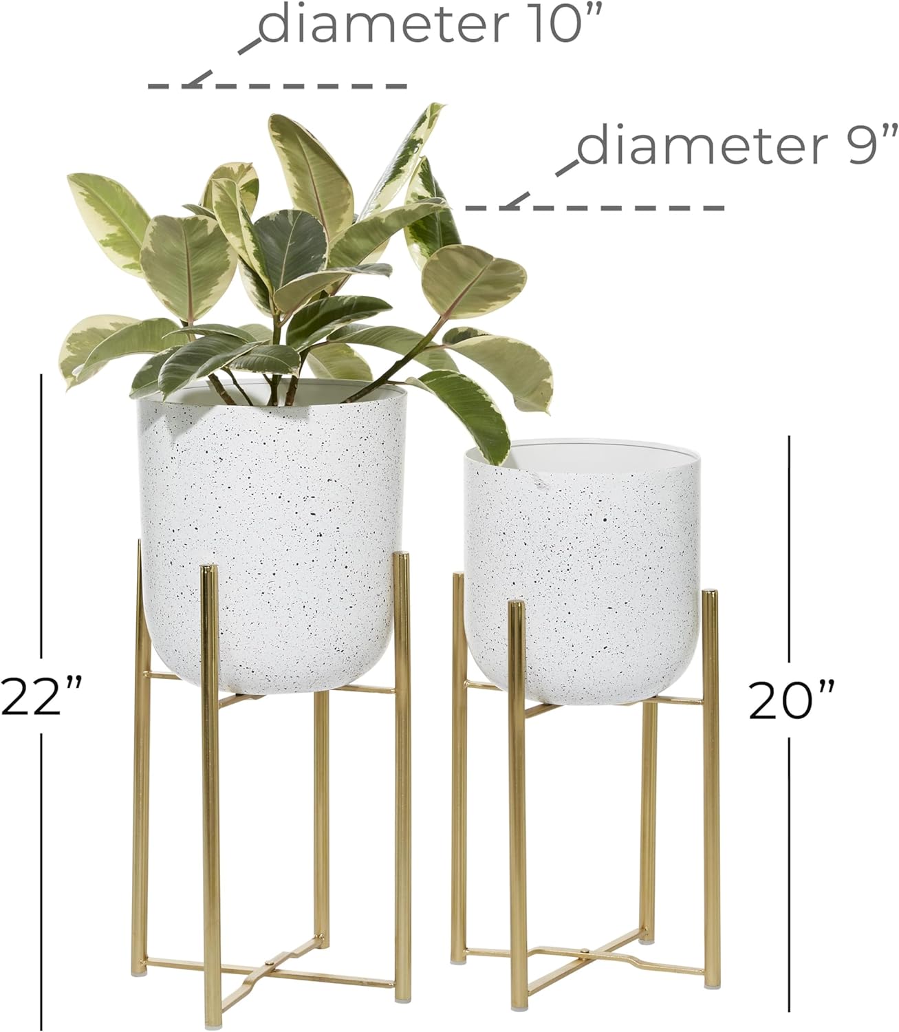 CosmoLiving by Cosmopolitan Metal Indoor Outdoor Planter Dome Large Planter Pot with Removable Stand, Set of 2 Planters 19", 22"H, Gold