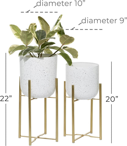 CosmoLiving by Cosmopolitan Metal Indoor Outdoor Planter Dome Large Planter Pot with Removable Stand, Set of 2 Planters 19", 22"H, Gold