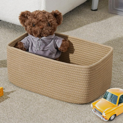3-Pack Small Storage Baskets for Organizing | Woven Shelf Toy Basket | Rope Baskets for Gifts Empty | Closet Organizer Bins with Handles | Cube Decorative Box | 11.8×7.8×5.1” | Mixed brown