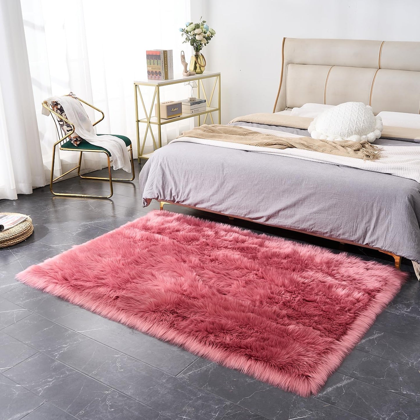 EasyJoy Ultra Soft Fluffy/Fuzzy Shaggy Area Rug Faux Fur Chair Cover Seat Pad for Bedroom Floor Sofa Living Room (2 x 6 ft Sheepskin, Beige)