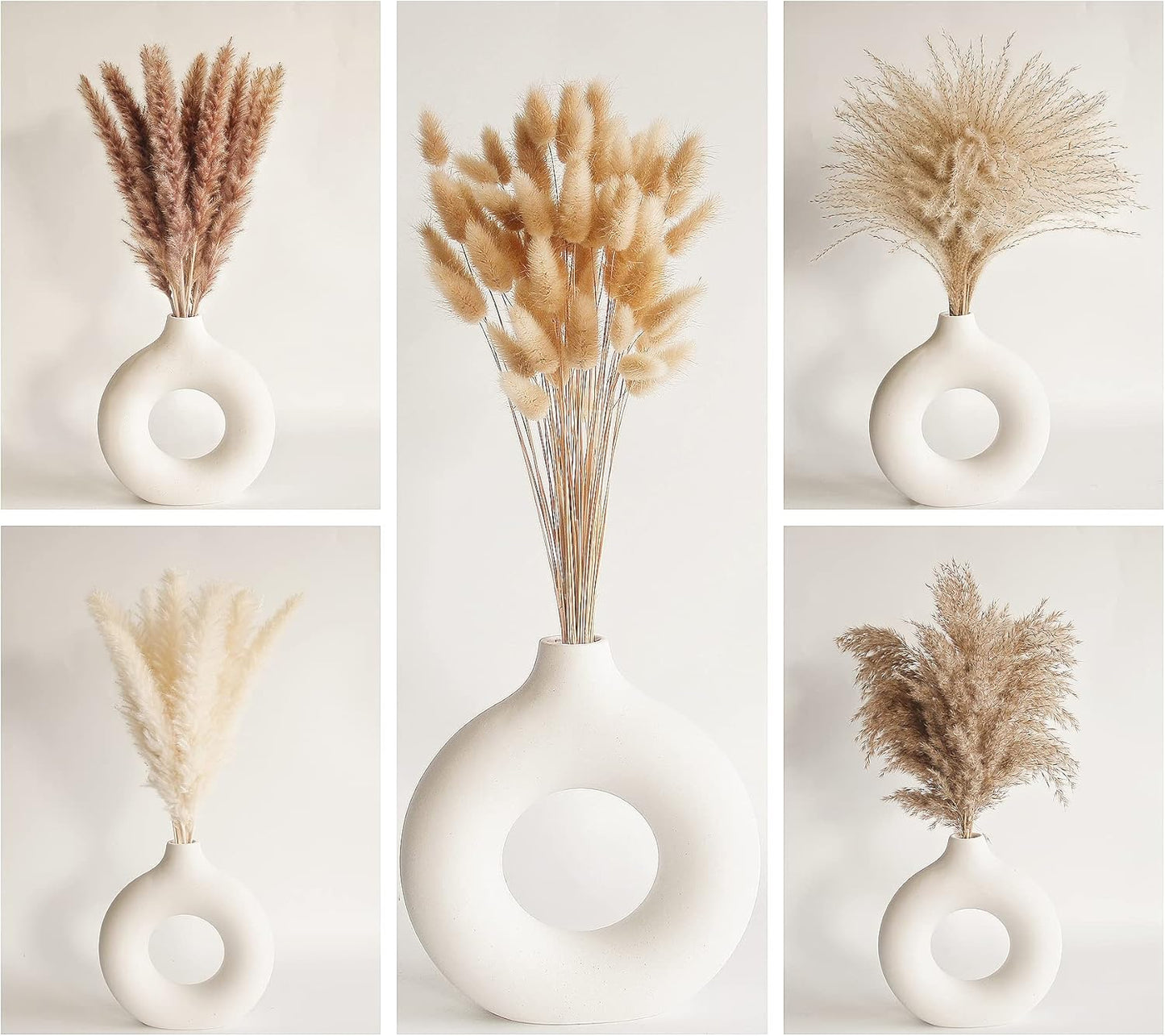 65PCS Pampas Grass Decor, Including pompas Floral, Reed Dried Grass and Bunny Tails Dried Flowers, Natural Dried Pampas Grass Bouquet for Boho Decor Wedding, Home Decoration