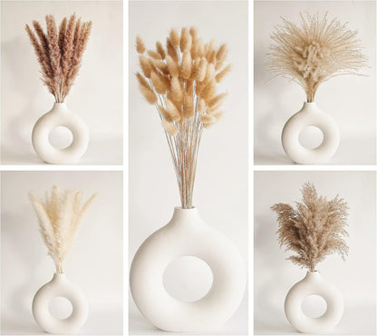 65PCS Pampas Grass Decor, Including pompas Floral, Reed Dried Grass and Bunny Tails Dried Flowers, Natural Dried Pampas Grass Bouquet for Boho Decor Wedding, Home Decoration