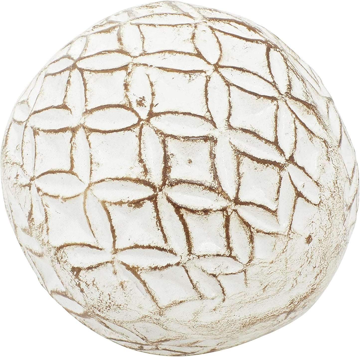 Deco 79 Ceramic Handmade Carved Decorative Ball Orbs & Vase Filler with Varying Patterns, Set of 4 4"W, 4"H, White