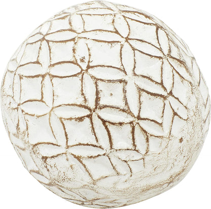 Deco 79 Ceramic Handmade Carved Decorative Ball Orbs & Vase Filler with Varying Patterns, Set of 4 4"W, 4"H, White