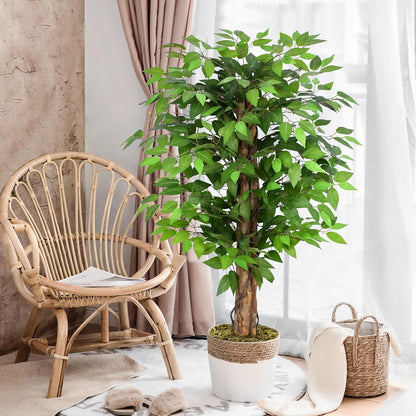 7ft Large Ficus Artificial Trees with Natural Curved Trunks, 84" Tall Lush Faux Tree for Home Decor Indoor, Green Lifelike Fake Ficus Tree Artificial Plants in Pot