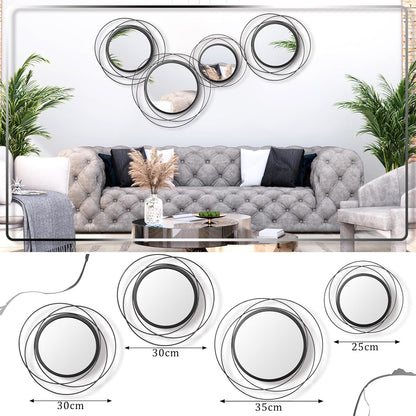 Hicarer 4 Pcs Decorative Wall Mirror Round Modern Circle Mounted Mirror Metal Wall Art Decor for Bedroom Living Room Entryway Dining Room Hallway(Gold)