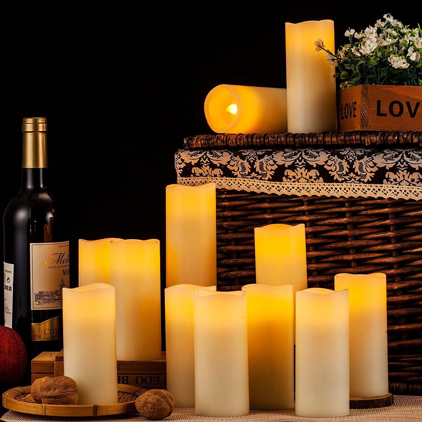 Enpornk Set of 24 Flameless Led Battery Opeated (D2.2'' x H4''5''6'') Waterproof Outdoor Indoor Candles with 10-Key Remotes and Cycling 24 Hours Timer