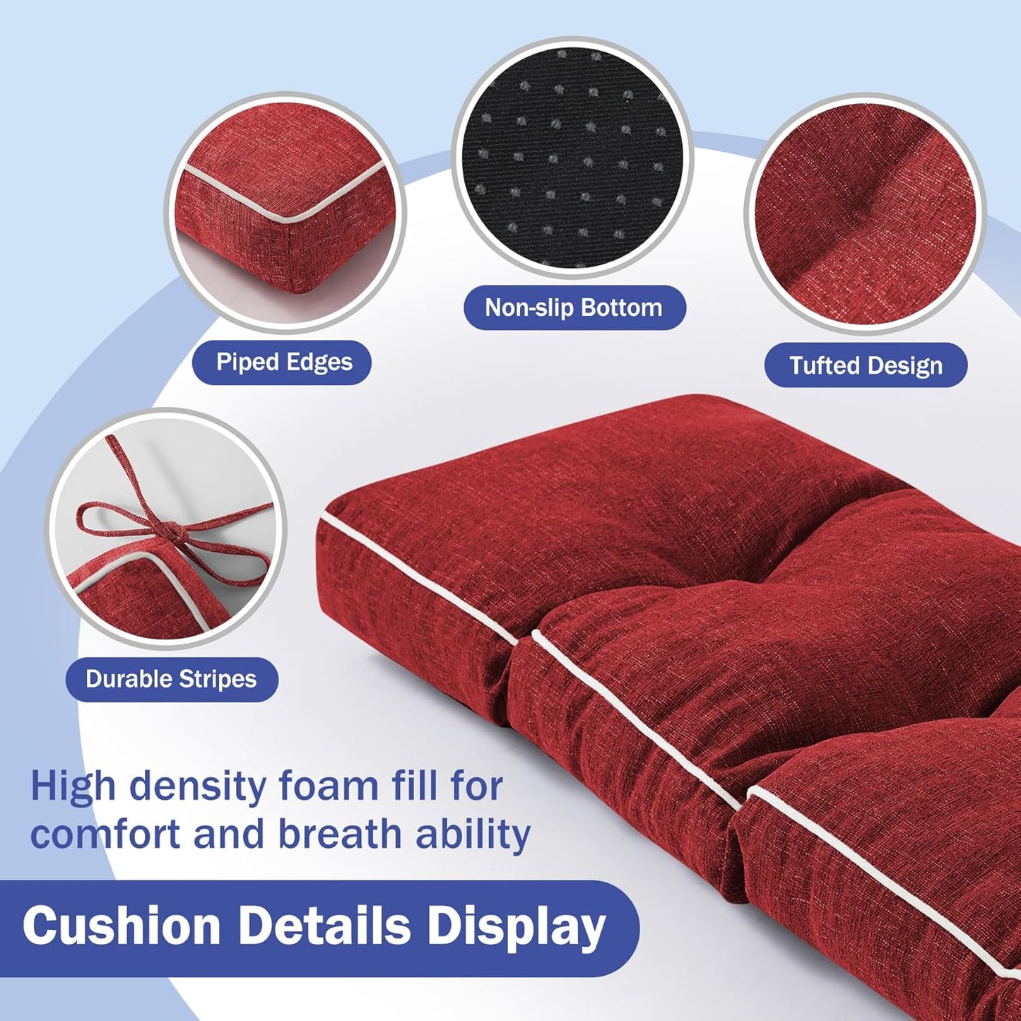 IPYNBAP Bench Cushion, 42 x 16 Inch Patio Furniture Cushions with Durable Ties, Soft Memory Foam Bench Cushions for Indoor/Outdoor Furniture with Non-Slip Bottom, Kitchen&Dining, Dark Grey