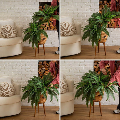 Nearly Natural 48in Artificial Boston Fern (Set of 2), Large Faux Greenery with 67 Lifelike Fronds for Indoor Wall, Shelf, and Home Office Decor