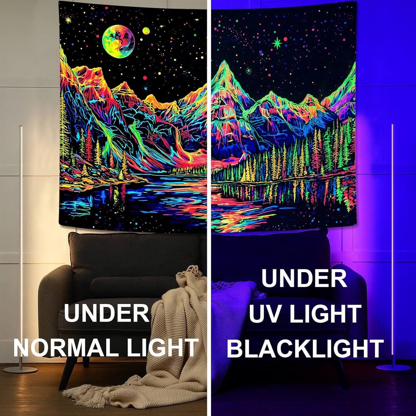 Zussun Black and White Tapestry Starry Night Mountain Tapestries for Bedroom Aesthetic Moon and Stars Tapastry's Wall Hanging Dark Nature Forest Wall Tapestry for Living Room Dorm (48'' × 36'')