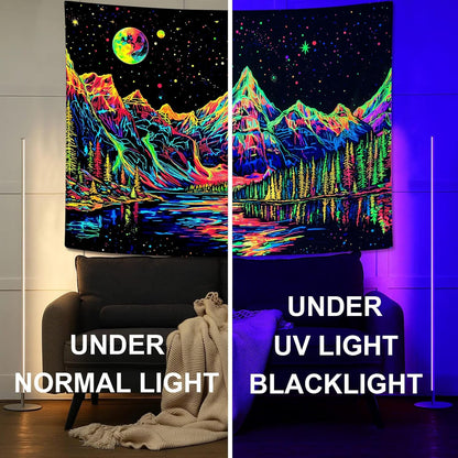 Zussun Black and White Tapestry Starry Night Mountain Tapestries for Bedroom Aesthetic Moon and Stars Tapastry's Wall Hanging Dark Nature Forest Wall Tapestry for Living Room Dorm (48'' × 36'')