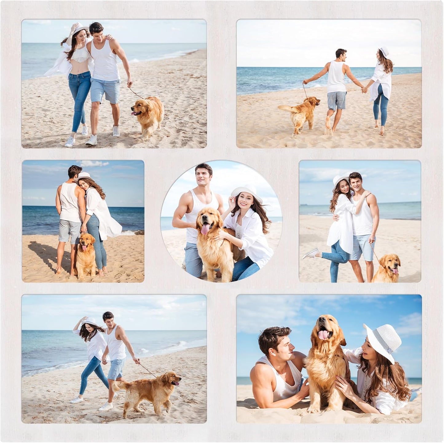 YESKAY 4x6 Picture Frame Collage for Wall Decor, Multiple Photo Collage Frames with Tempered Glass, 7-Opening for 4 x 6 Picture Frames, Rustic Brown, 1 Pack