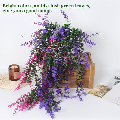 RECUTMS Artificial Hanging Plants Fake Hanging Plant Faux Eucalyptus Leaf Greenery Vine Outdoor UV Resistant Plastic Plants Home Garden Wedding Party Indoor Outdoor Decorations(White)