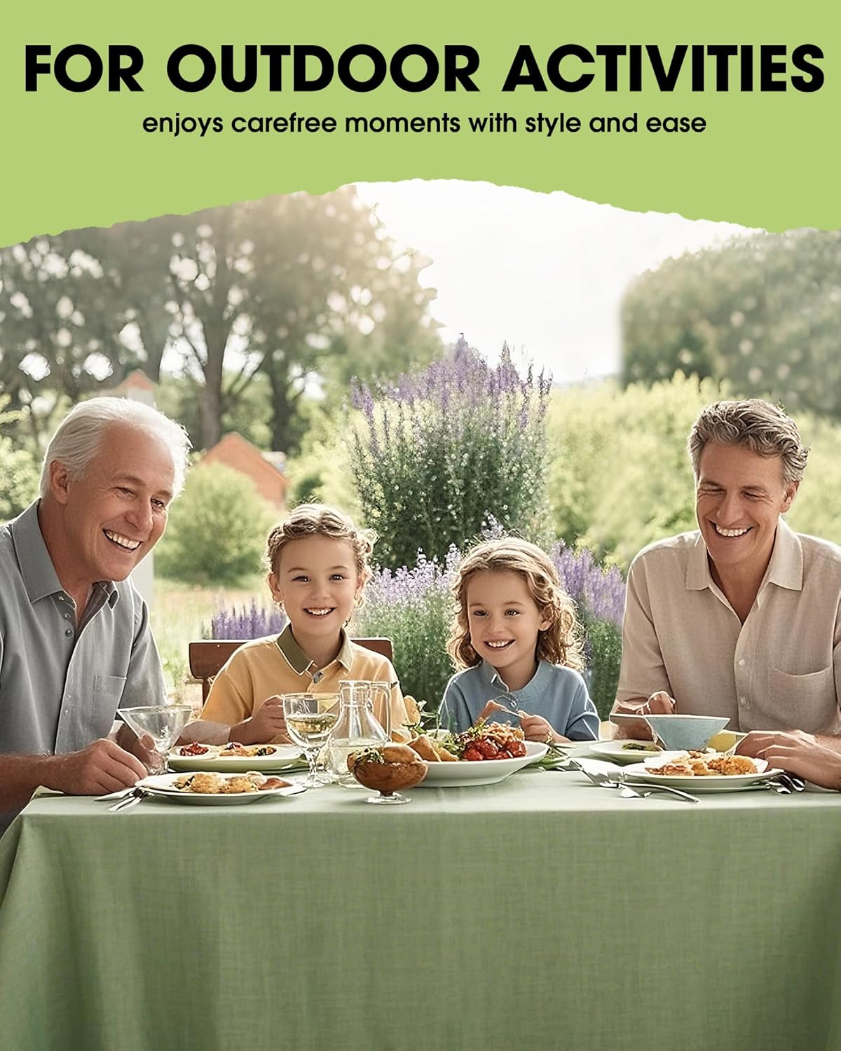 Pureegg Rectangle Linen Tablecloth Waterproof & Stain Resistant, Wrinkle-Free Table Cloth Adds Elegance and Protection, Ideal for Dining, Party, Wedding and Outdoor, 52 x 70 Inch, Sage Green