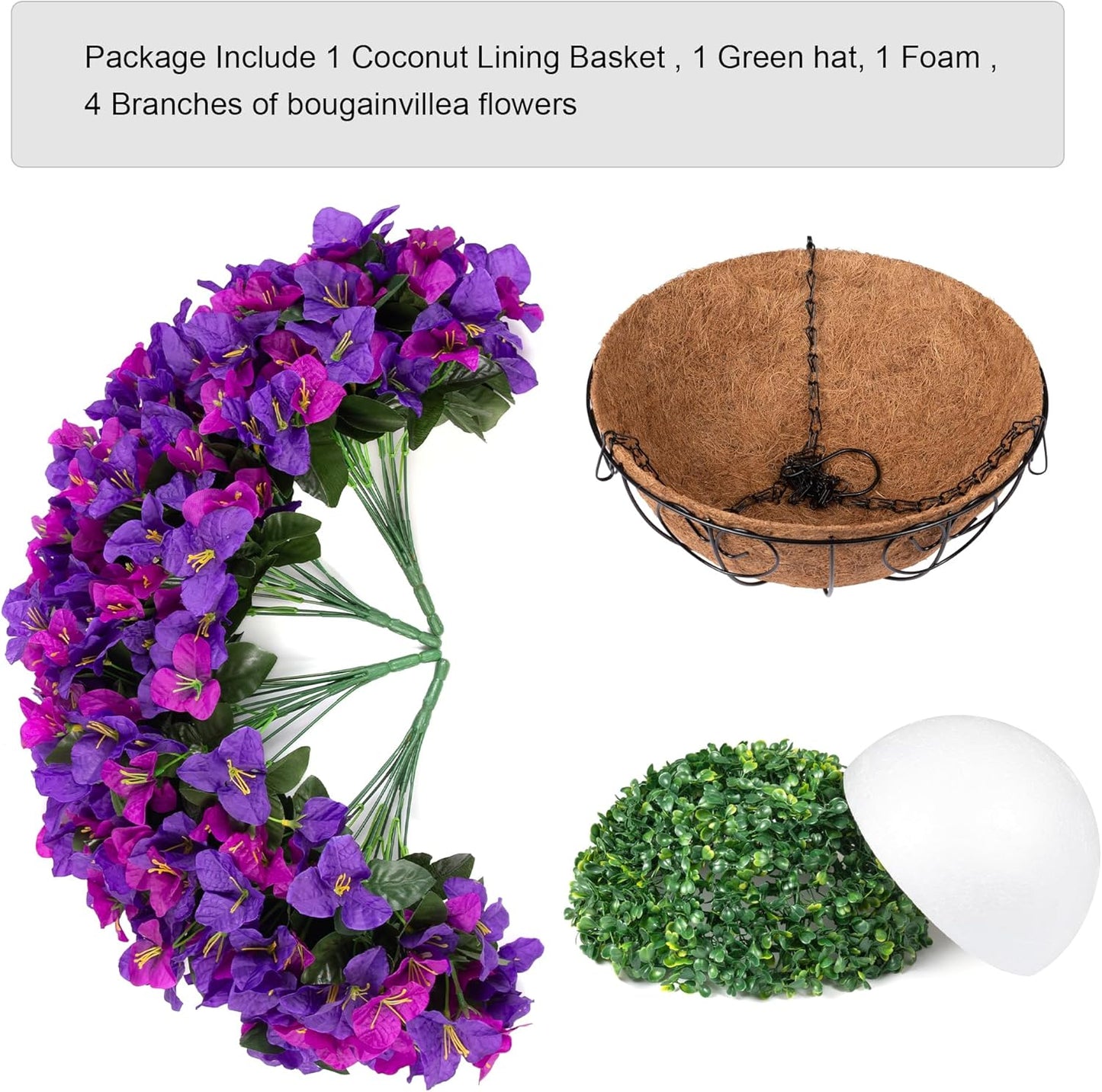 Artificial Hanging Flowers Faux Plants Basket for Outdoors Spring Summer Decor, Fake Silk Bougainvillea in Planter Outdoor Look Real UV Resistant Faux Flower for Outside Porch Patio Garden Home, White