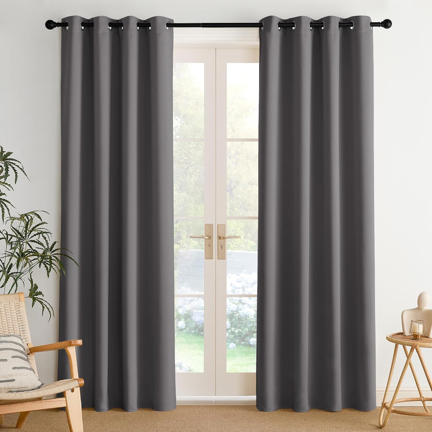 NICETOWN Halloween Pitch Black Solid Thermal Insulated Grommet Blackout Curtains/Drapes for Bedroom Window (2 Panels, 42 inches Wide by 63 inches Long, Black) - Colors E