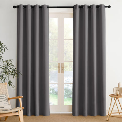 NICETOWN Halloween Pitch Black Solid Thermal Insulated Grommet Blackout Curtains/Drapes for Bedroom Window (2 Panels, 42 inches Wide by 63 inches Long, Black) - Colors E
