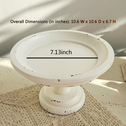 Rustic White Wood Pedestal Tray Stand for Table Decoration,Round Distressed Finished Cake Stand Dessert Table Display,Farmhouse Cake Stand Candle Holder Perfect for Weddings,Birthdays