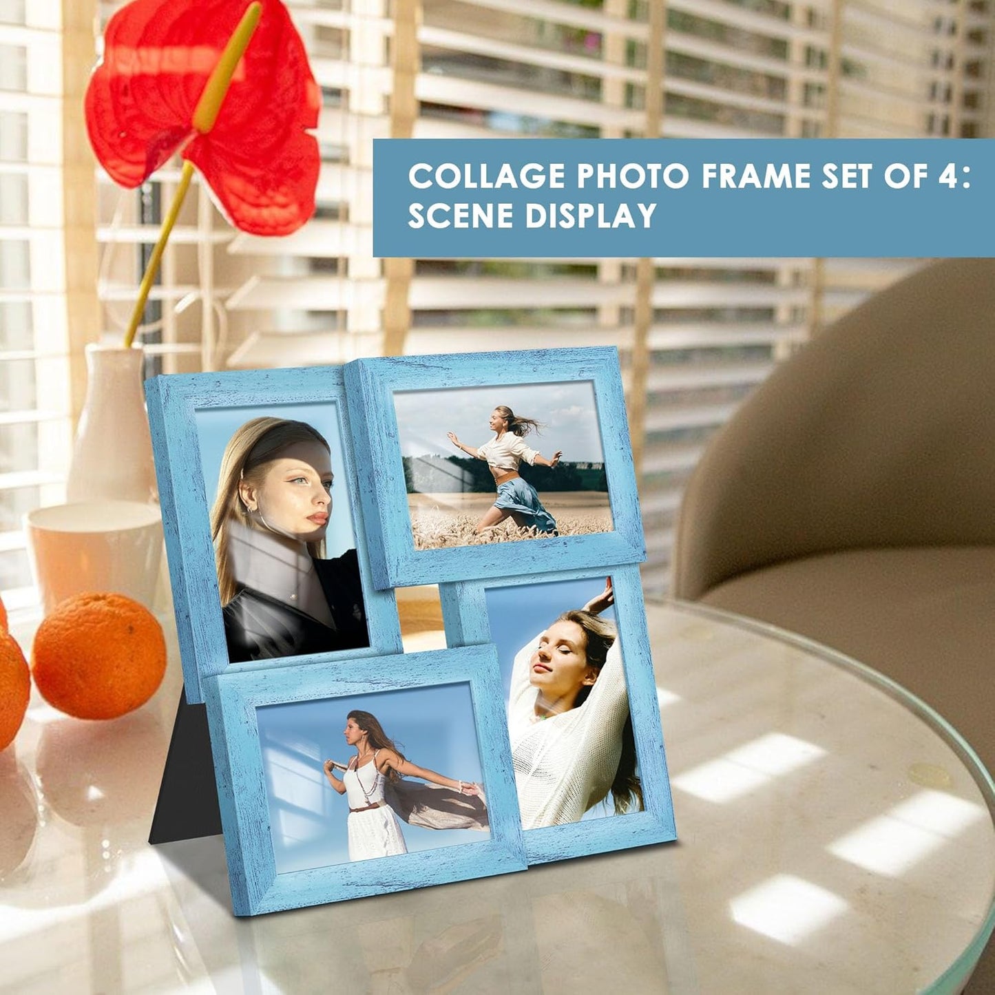 DUENPY 4x6 Collage Picture Frame Tempered Glass Front, Displays Four 4x6 Photo, Family Photo Collage Frame, Wall Decor Wall Hanging or Tabletop, Brown