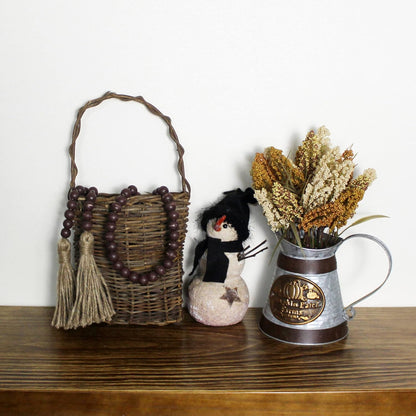 CVHOMEDECO. Wood Beads Garland with Tassels Farmhouse Rustic Wooden Prayer Bead String Wall Hanging Accent for Home Festival Decor. Mix Distressed