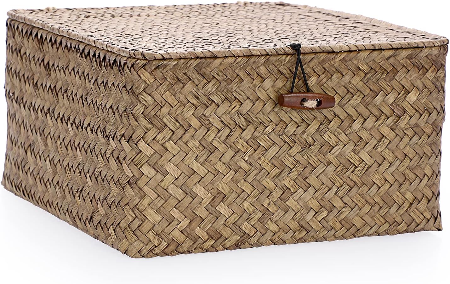 Hipiwe Seagrass Basket with Lid Wicker Storage Basket Square Handwoven Decorative Baskets Box for Shelf Multipurpose Household Baskets Home Decor,X-small
