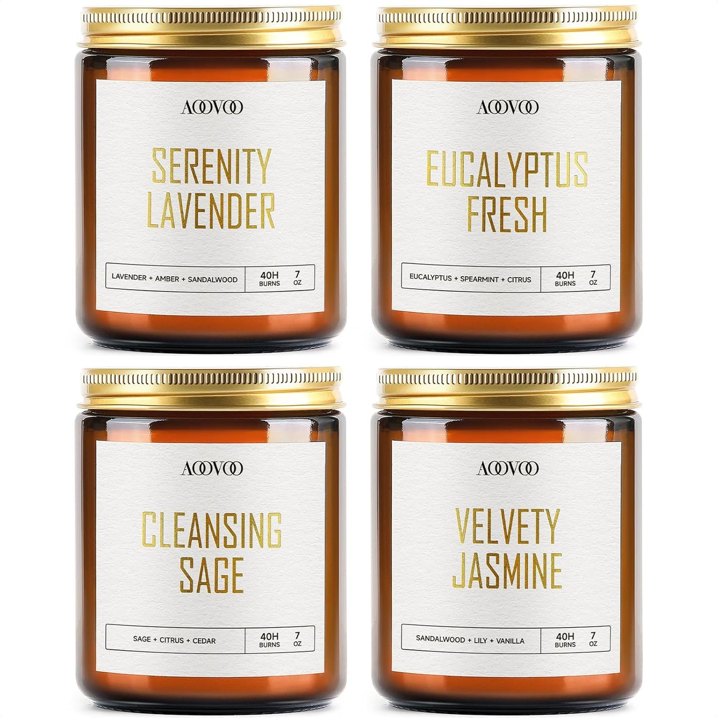 AOOVOO Scented Candles - 4PC Candle Set, 36 oz Soy Candles, Soy Candle for Home Scented, Lavender/Vanilla/Eucalyptus/Sage