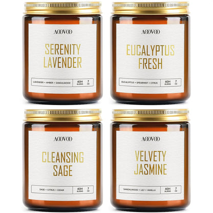 AOOVOO Scented Candles - 4PC Candle Set, 36 oz Soy Candles, Soy Candle for Home Scented, Lavender/Vanilla/Eucalyptus/Sage