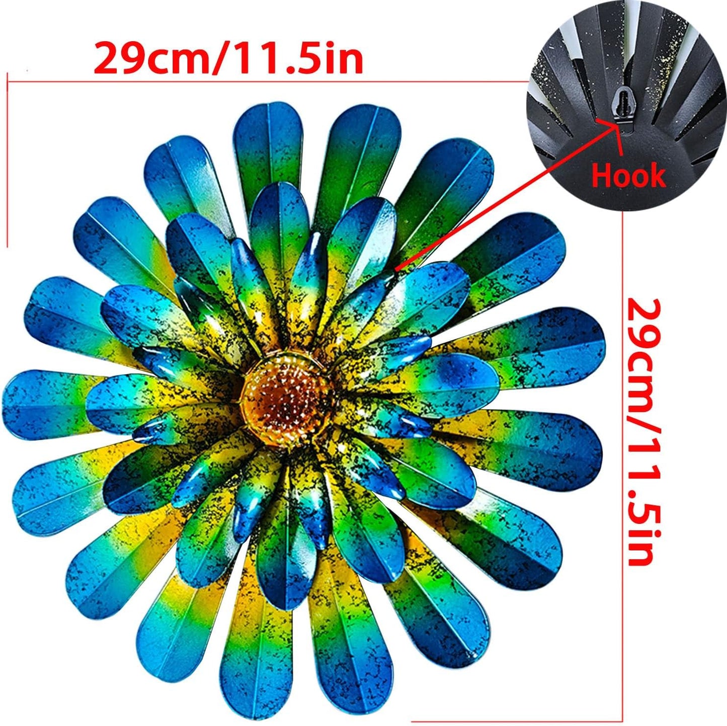 HOOEN Metal Flowers Wall Decor 2pack Wall Art Decorations Hanging for Indoor Outdoor Home Garden Farmhouse Yard Patio Fence Living Room Bedroom Decor
