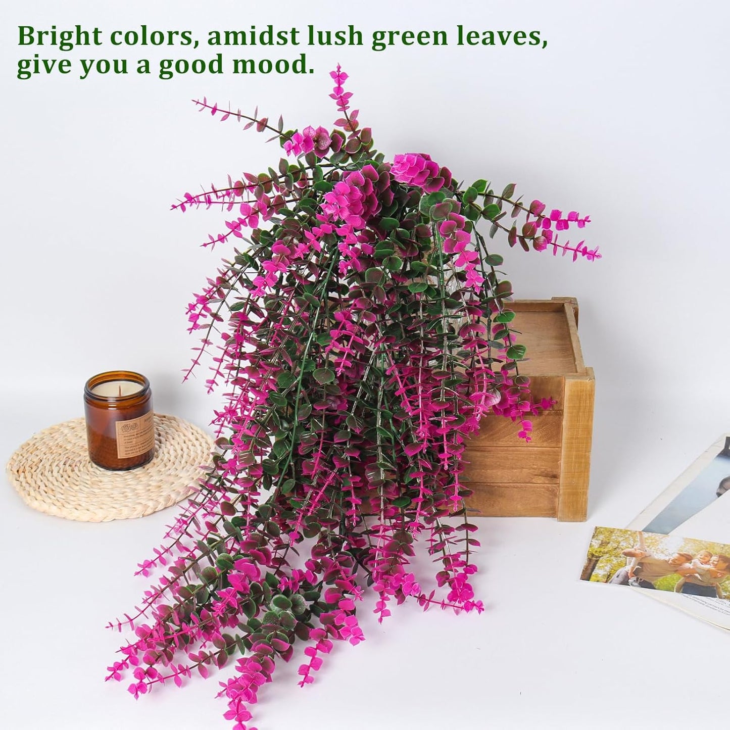 RECUTMS Artificial Hanging Plants Fake Hanging Plant Faux Eucalyptus Leaf Greenery Vine Outdoor UV Resistant Plastic Plants Home Garden Wedding Party Indoor Outdoor Decorations(White)