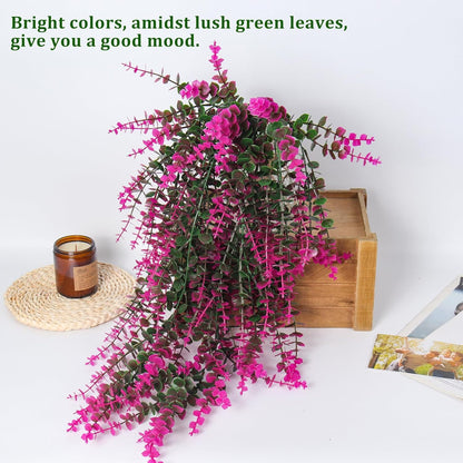 RECUTMS Artificial Hanging Plants Fake Hanging Plant Faux Eucalyptus Leaf Greenery Vine Outdoor UV Resistant Plastic Plants Home Garden Wedding Party Indoor Outdoor Decorations(White)