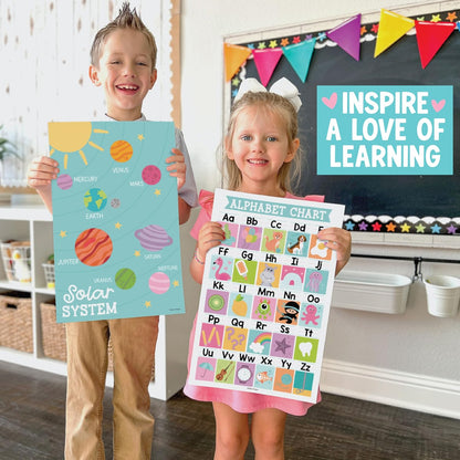 Hadley Designs 16 Educational Posters for Toddler Learning Activities - Laminated Pre-K Posters for Toddlers 1-3, Homeschool Essentials & Preschool Learning Activities, Kindergarten Classroom Decor