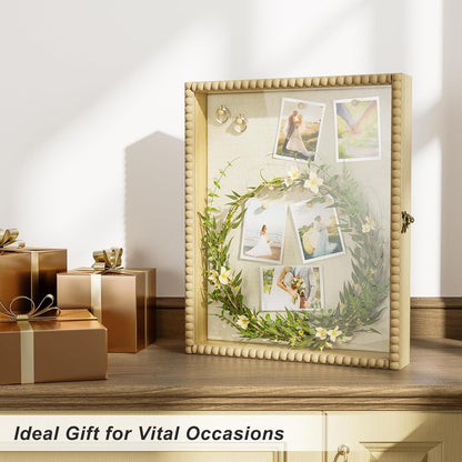 Love-KANKEI Shadow Box Frame 11x14, Deep Large Shadow Box Display Case with Unique Beads Door and Glass Window, Wood Memory Box for Pictures,Medals,Memorabilia,Collections White