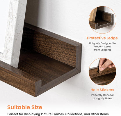 RICHFOCUS Picture Ledge Shelf, 24 inch Floating Shelves Set of 2, Wood Wall Shelves with Lip, Wall Decor Storage for Bedroom Living Room Bathroom Kitchen Nursery Photo Picture, Walnut