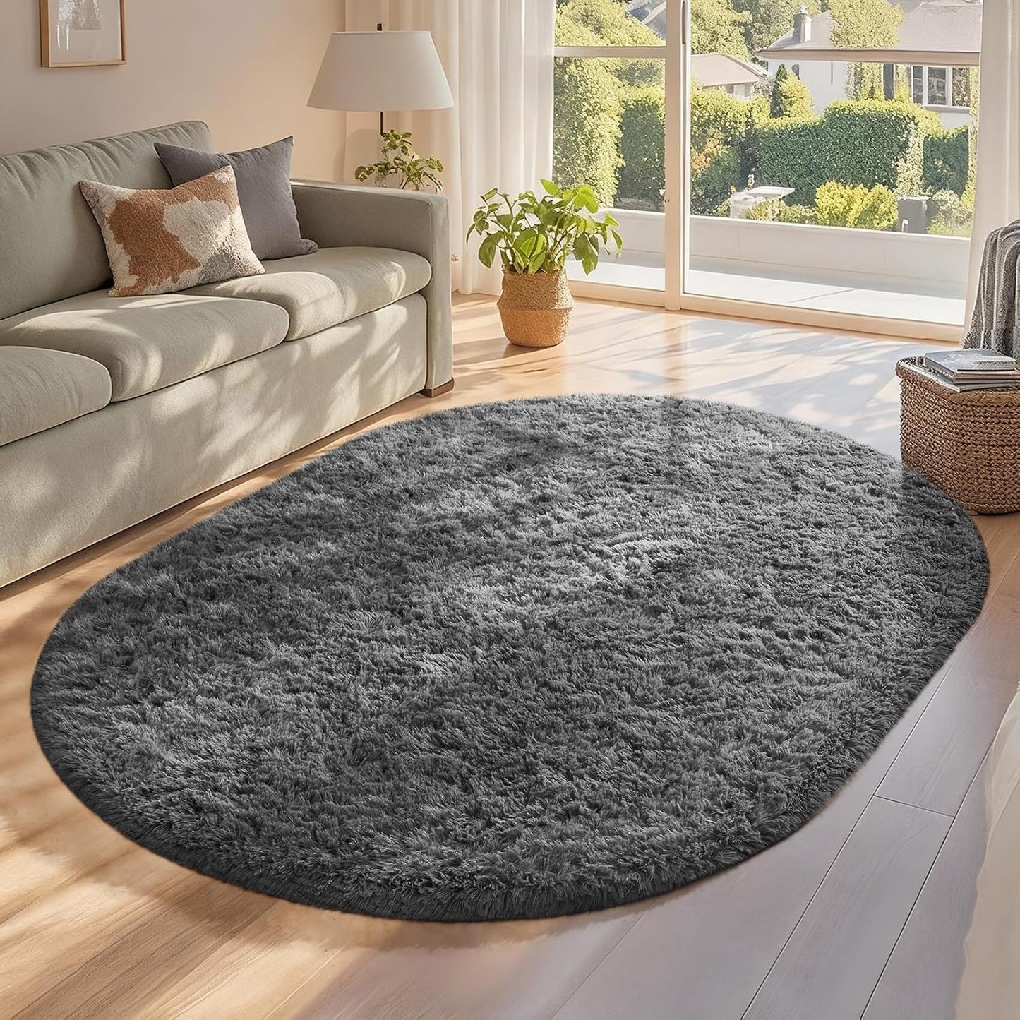 Ophanie Round Rugs 5Ft Ivory Circle Area Rug, Nursery Room Decor, Christmas Aesthetic Bedroom Home Circular Carpet 5 Foot, Fluffy Fuzzy Shag Plush Cream Living Room Rugs for Kids Boys Girls Teen Baby