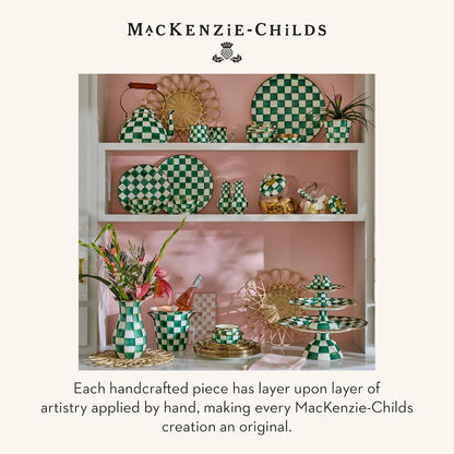 MACKENZIE-CHILDS Enamel Pedestal Serving Platter, Decorative Serving Dish for Food, Small, Black-and-White Courtly Check
