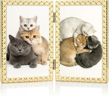 RICHFOCUS Gold 5x7 Floating Picture Frame for Photo 4x6 3.5x5 | 5 x 7 Metal Picture Frames with Double Glass for Tabletop|Modern Photo Frames Wedding|Home Decor