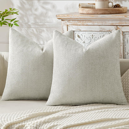 MIULEE Pack of 2 Couch Throw Pillow Covers 18x18 Inch Neutral Beige Modern Boho Accent Decorative Pillow Covers Soft Chenille Farmhouse Cushion Covers for Home Decor Bed Sofa Living Room