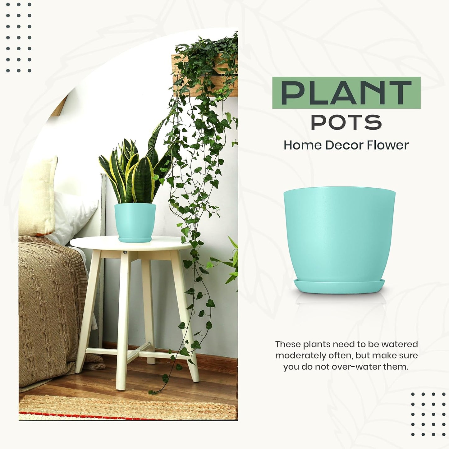 Utopia Home Plant Pots Indoor with Drainage Holes – Set of 5 White Plastic Flower Pots (7/6.6/6/5.3/4.8 Inch) – Modern Planters for Indoor Plants, Room & Office Décor, Great Stocking Stuffers