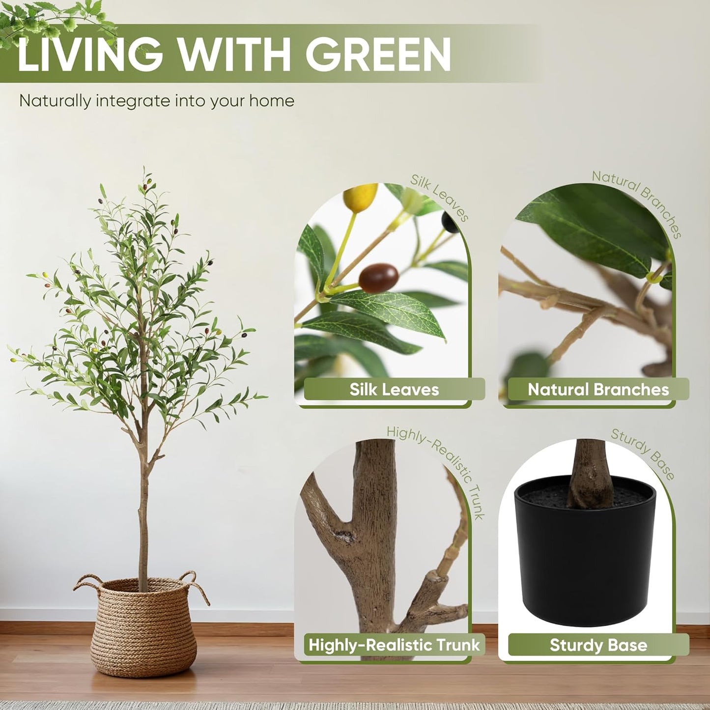 Olive Tree Artificial Indoor, 7 FT Faux Olive Trees with Planter, Fake Tall Plants with Natural Trunk and Lifelike Fruits for Home Office Decor(1, 7FT)