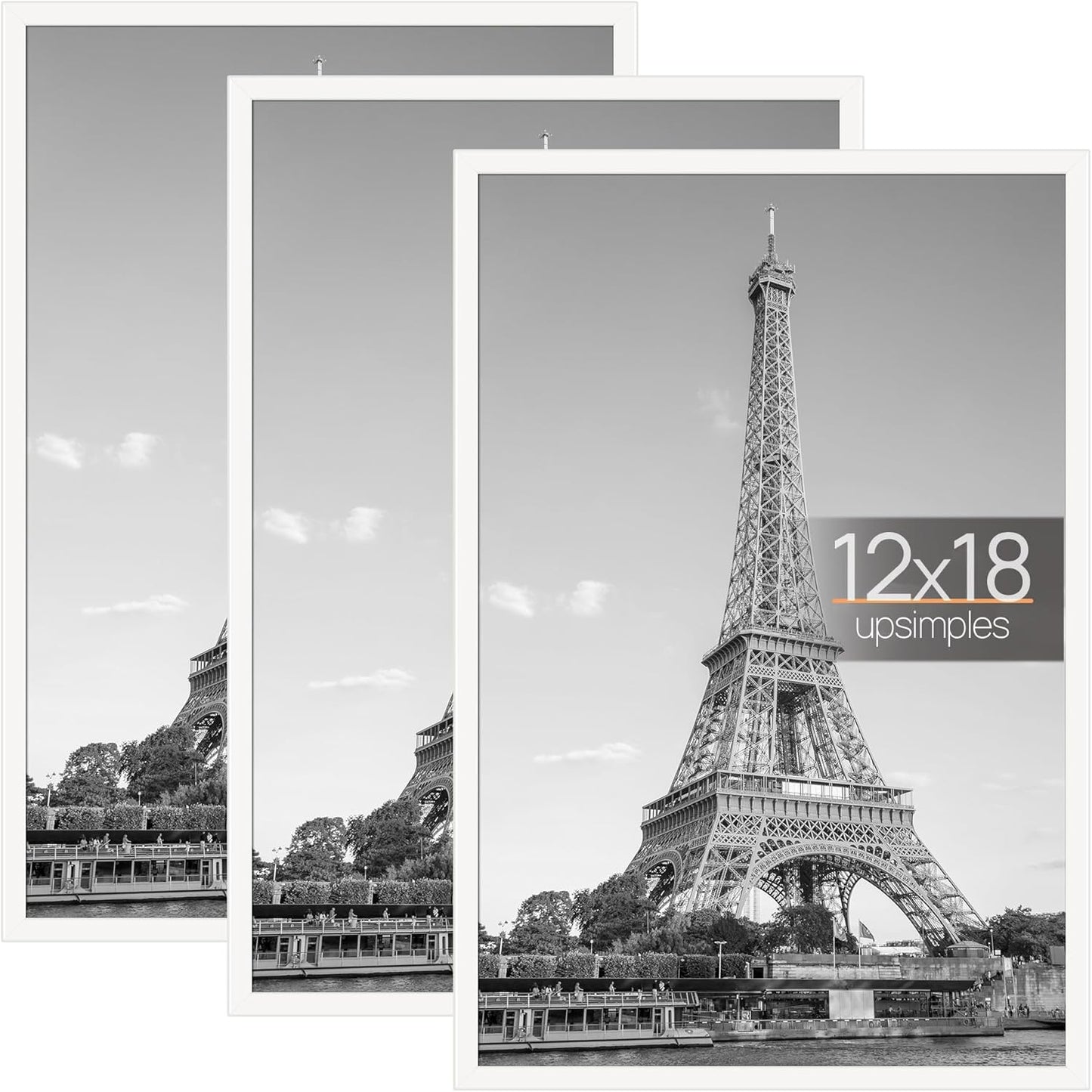 upsimples 18x24 Picture Frame Black 3 Pack, Scratch-Proof Poster Frames 18 x 24 for Photo Gallery - Slide-In Strips, Horizontal or Vertical Wall Mounting
