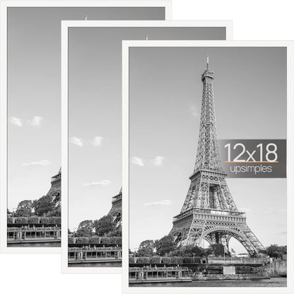 upsimples 18x24 Picture Frame Black 3 Pack, Scratch-Proof Poster Frames 18 x 24 for Photo Gallery - Slide-In Strips, Horizontal or Vertical Wall Mounting